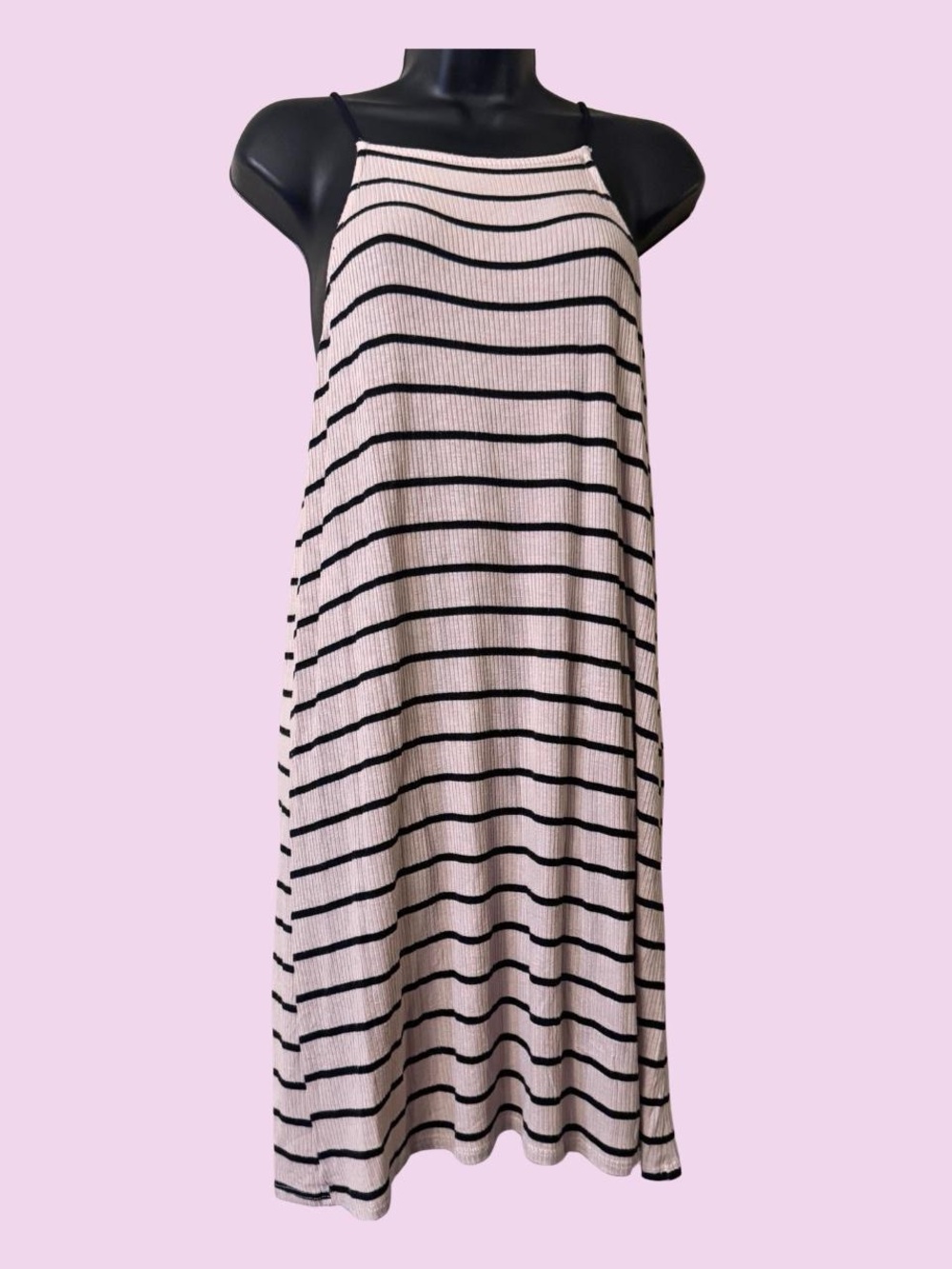 Striped Pink and Black Sleeveless Sundress